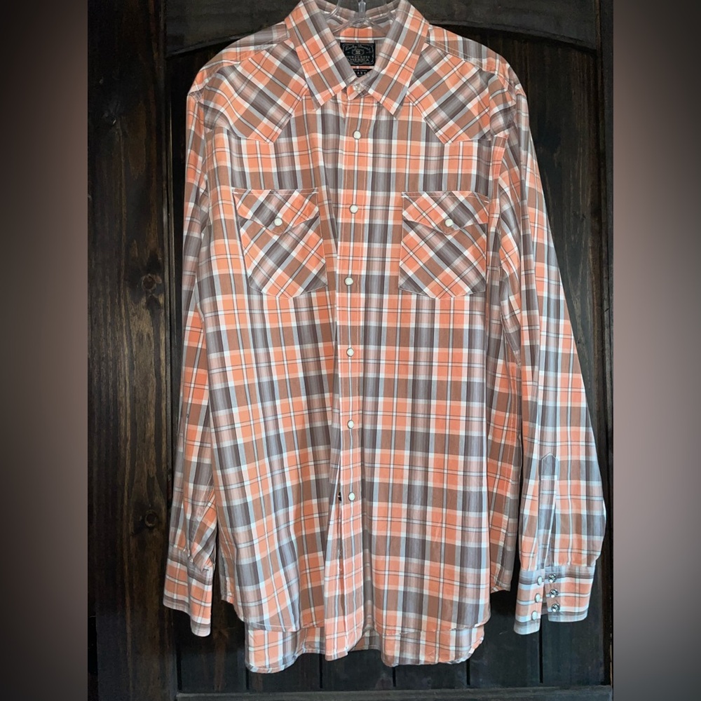 Lucky Brand Men's Orange and Brown Plaid Shirt, Size L